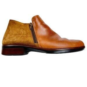 NAOT Women's Tan Leather Suede Side Zip Ankle Boots Booties Block Heel